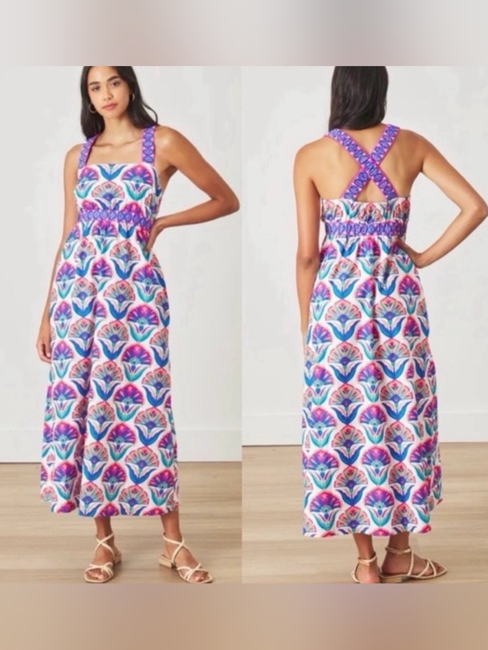Perfect PRINTFRESH geo floral cross back long dress small